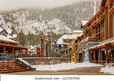 Lake Tahoe/California/USA -  April 12, 2012: Lake Tahoe, A Beautiful City With Snow, Ski Resort And A Lake With Clear Waters