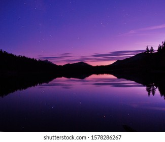 Lake Tenaya At Sunset With Stars