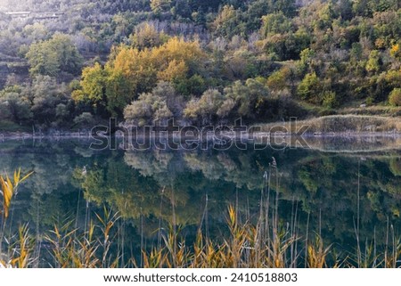 Lake Tsivlou (Achaia, Greece). Beautiful reflections on the water. A famous destination for camping, trails, picnic or water activities. 