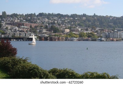 Lake Union With House Boats Near Seattle Washington