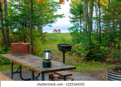 Lake view campsite in autumn - Powered by Shutterstock