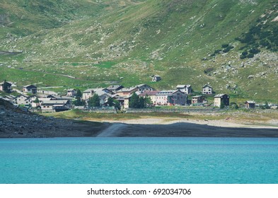 Lake And Village Of Montespluga, Near The Splügen Pass, Madesimo, Italy