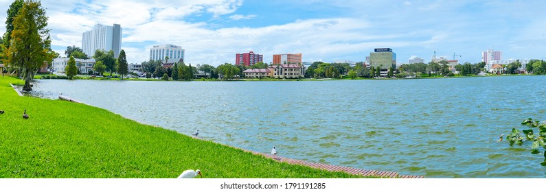 lakeland, FL / USA - 08 02 2020:  Lake Morton at city center of lakeland Florida