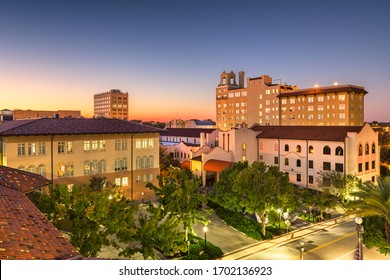 Lakeland, Florida, USA downown cityscape at city hall during dusk.