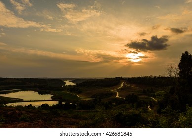 The lakes under the sunset.