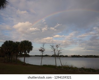 Lakeside rainbow and landscape