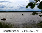 Lakeside and a small rowboat near Ilomantsi, Finland.