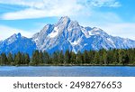 Lakeside view of the mountains in Grand Teton National Park near Jackson Hole, Wyoming.