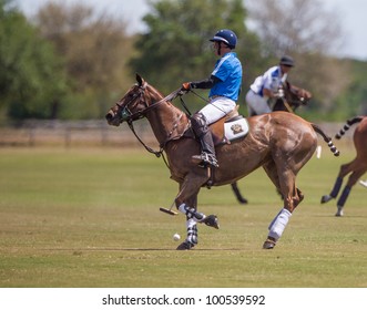 LAKEWOOD RANCH, SARASOTA, FLORIDA - Hillcroft Polo Player Stewart Campbell Controls Ball During The MGA Insurance Group Cup, A U.S.P.A. Regional Classic Final,  On March 18, 2012 In Sarasota, Florida