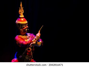 lakhon khol khmer masked dance performer in costume at phnom penh cambodia theater stage