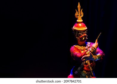 lakhon khol khmer masked dance performer in costume at phnom penh cambodia theater stage