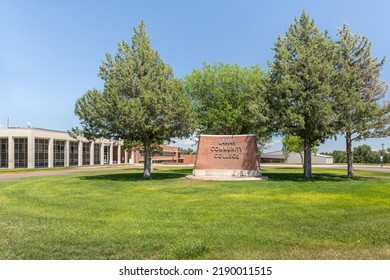 Lamar, Colorado, USA - July 17th, 2022: Lamar Community College Sign And Building In Summer