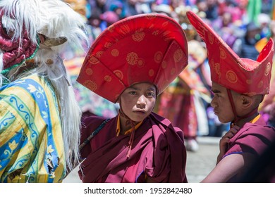 Lamayuru Gompa, Ladakh, India - june 14, 2015 : Young buddhist boys during the festival in monastery Lamayuru, Ladakh, North India