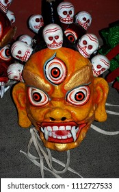 Lamayuru,Jammu & Kashmir/India-CIRCA June 2006.This Is The Enraged Look Buddhist Deity Mask To Strike Terror Into Evil Spirit.It Has A Crown Of Five Skulls Representing  Five Negative Human  Feelings.