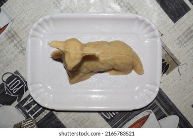 Lamb Of Almond Paste On A Small White Tray