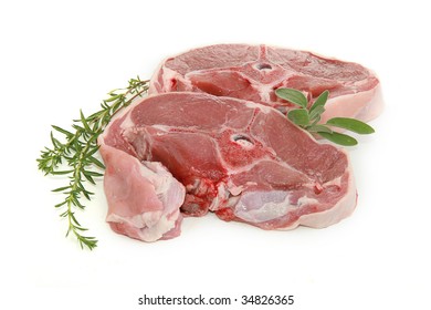 Lamb Chop With Herbs Isolated On White Background