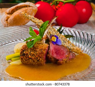 lamb chops with bread  and tomatoes