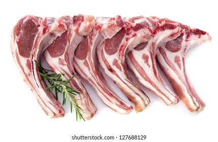 Lamb Chops In Front Of White Background