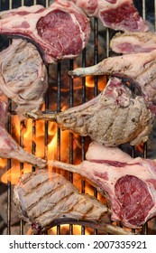 Lamb Chops Searing On A Fiery Grill During A Holiday Weekend Celebration