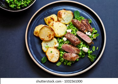 Lamb Leg Steak With Crushed Minted Peas And Roast Potatoes