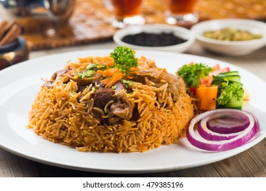 lamb madghout, popular arabic rice with meat during ramadan