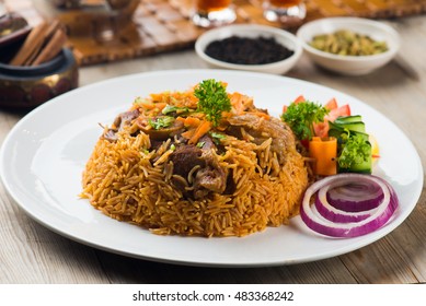 lamb madghout, popular arabic rice with meat during ramadan