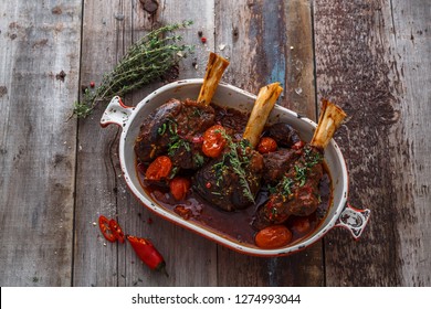 Lamb Shank Braised In Tomato Sauce, Top View