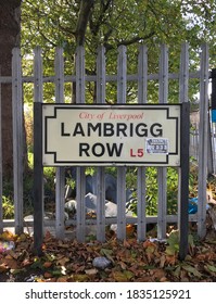 Lambrigg Row Anfield Liverpool UK. October 17 2020. Typical Liverpool Street Sign In The Anfield District Of The City.