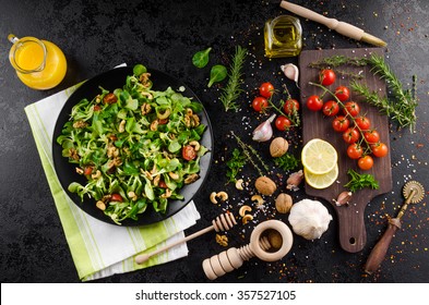 Lamb's Lettuce Salad With Walnuts With Mustard Dressing