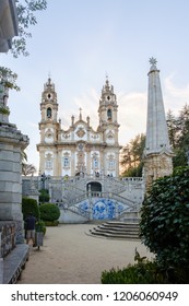 Lamego, Portugal - October 5, 2018 : Tourists and pilgrims visit the Sanctuary of Our Lady of Remedies ,District Viseu, Portugal