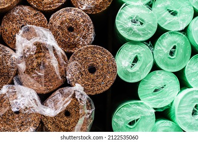 Laminate underlay on the counter in the store. Insulation made of synthetic and natural materials. Close-up - Shutterstock ID 2122535060