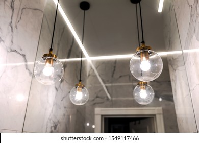 Lamp Ball Glass Pendant In The Marble Tiles Room