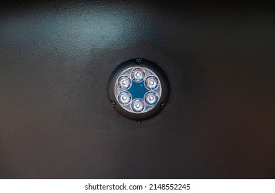 Lamp With LED Lamp On The Yacht Hull, Close-up.