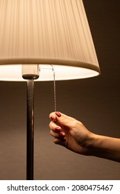 lamp night light by the rope which the hand pulls. High quality photo