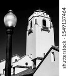Lamp post and bell tower of a train depot in Boise Idaho