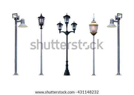 lamp post collection. Aet of Old Vintage street lampost set. streetlight collection. isolated on white background.