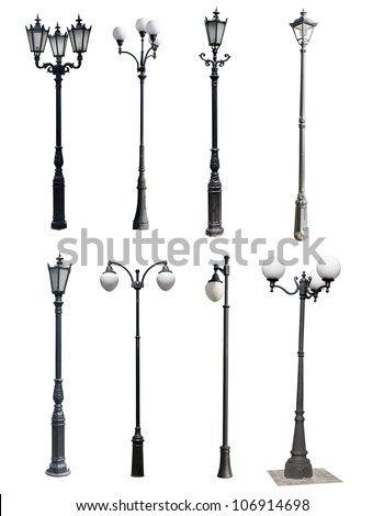 lamp post collection. street  lampost set. streetlight collection. isolated on white background.