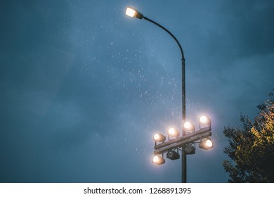 Lamp post in the rain