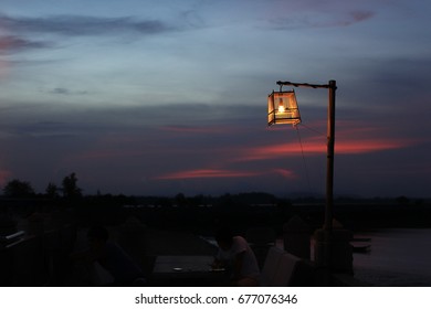 Lamp Twilight light background.selective focus.