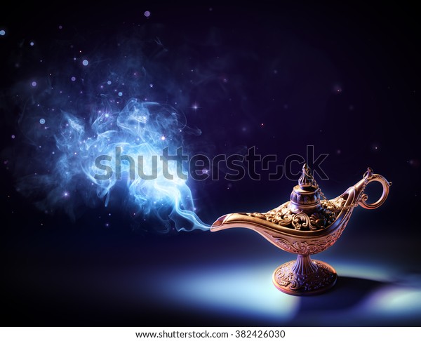 Lamp\
Of Wishes - Magic Smoke Coming Out Of The\
Bottle\
