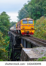 Lampang Thailand December 30 2018 : Train To Chiang Mai Pass Dale Crossing Bridge (Sam Ho Bridge) In The Forest 