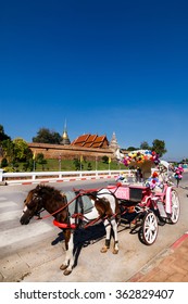  Lampang, Thailand-January 2,2016 : Fancy Horse Carriage At Wat Lampang Luang, The Great Royal Buddhist Temple At North Of Thailand.