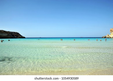 Lampedusa, Italy, August/28/2012, The Rabbit Beach, Tourists In The Summer