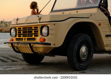 LAMPEDUSA, SICILY, ITALY, CIRCA AUGUST, A Family On A Citroen Mehari, A Typical Beach Car In The Island Of Lampedusa On 2022.