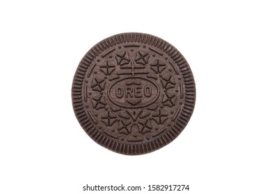 LAMPHUN, THAILAND - DECEMBER 6, 2019: Oreo Ice Cream Sandwich Isolated On White Background. Top View.