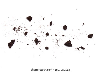 LAMPHUN, THAILAND - JANUARY 6, 2020: Oreo Biscuits with crumbs isolated on white background. It is a chocolate sandwich cookies filled with sweet cream flavored. The best selling dessert in Thailand.