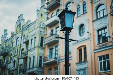 Lamppost On The Background Of A Building Of Late Modernism