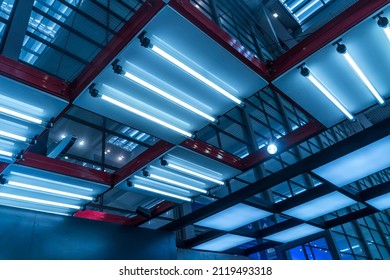 Lamps with diode lighting under the ceiling of a modern exhibition hall - Shutterstock ID 2119493318