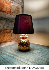 Lamps On Bed Side Table In Bedroom With Black Cloth Lampshade