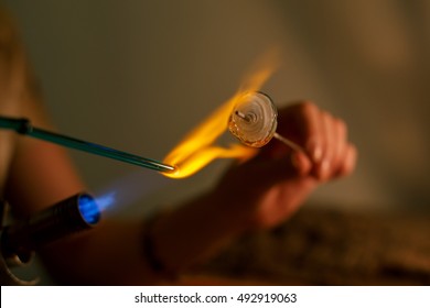 Lamp-work glass fire process handmade
